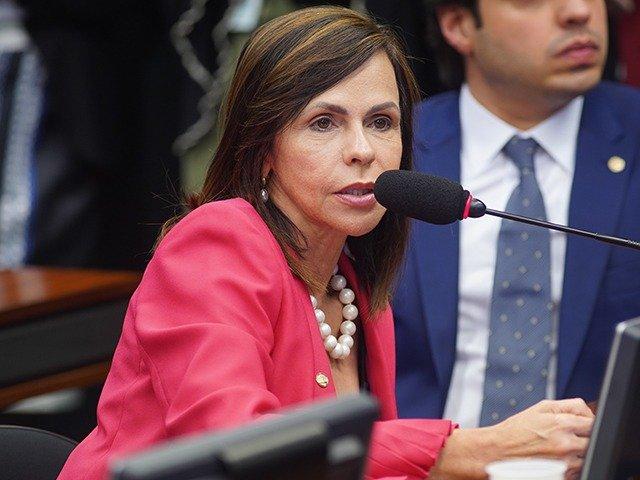 Dorinha Seabra, candidata à senadora do Tocantins pelo União Brasil. Ela é branca, tem cabelo longo, liso e castanho e fala em microfone de comissão na Câmara dos Deputados - Metrópoles